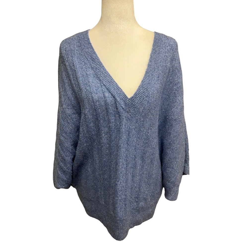 Simply Vera Wang Sweater Sz L V-Neck Soft Girl Blue Batwing Sleeve Minimalist
